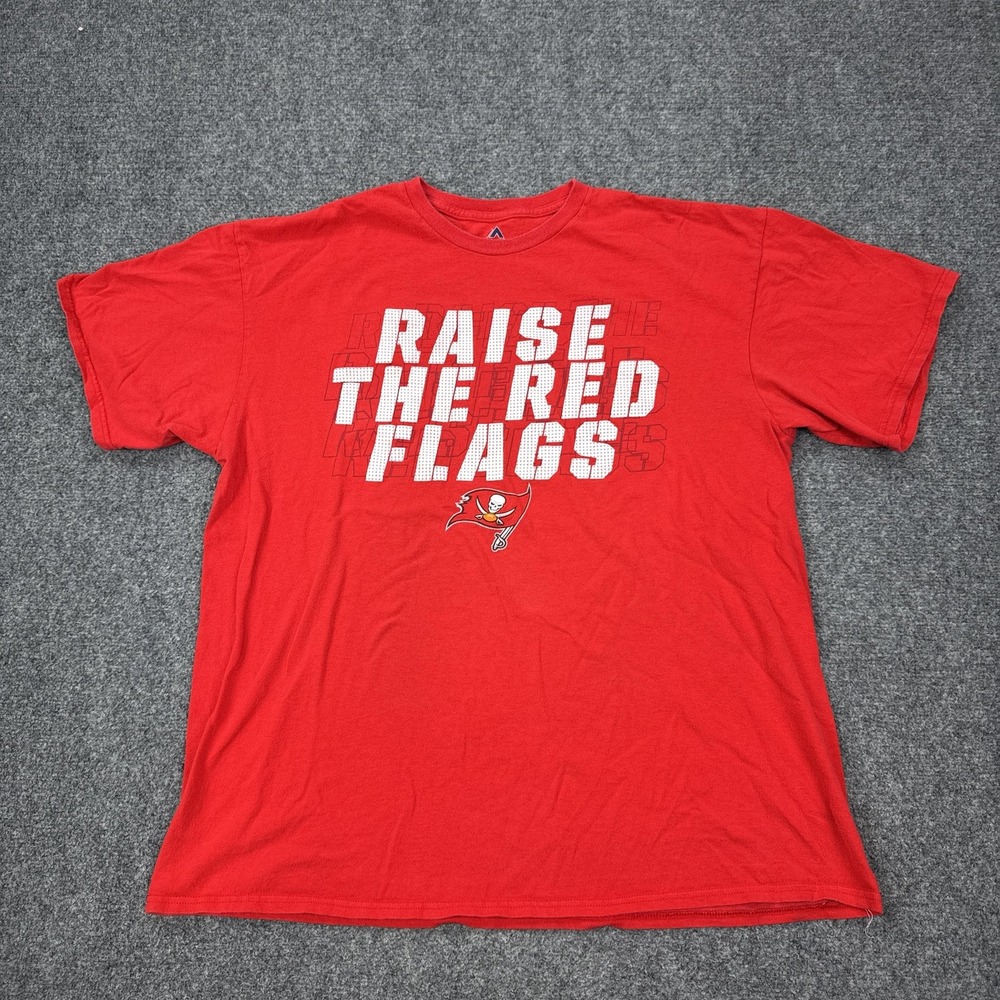 Tampa Bay Buccaneers Shirt Mens XL Red NFL Football Raise The Red Flags Majestic